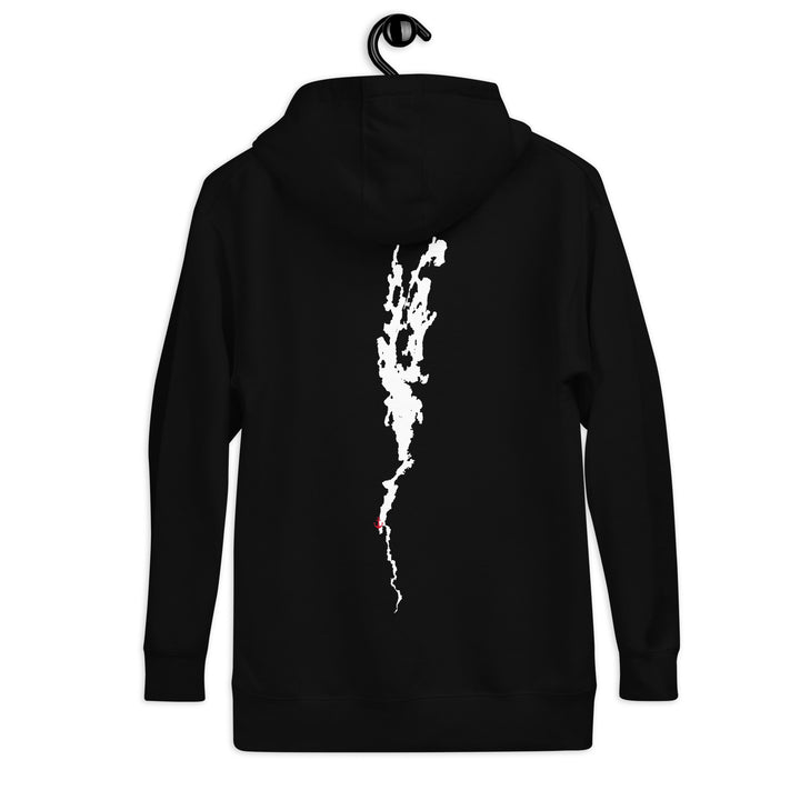 Black Bridgeview Harbour Midweight Hoodie from Bridgeview Harbour Marina, showing front view with hoodie and logo detail.