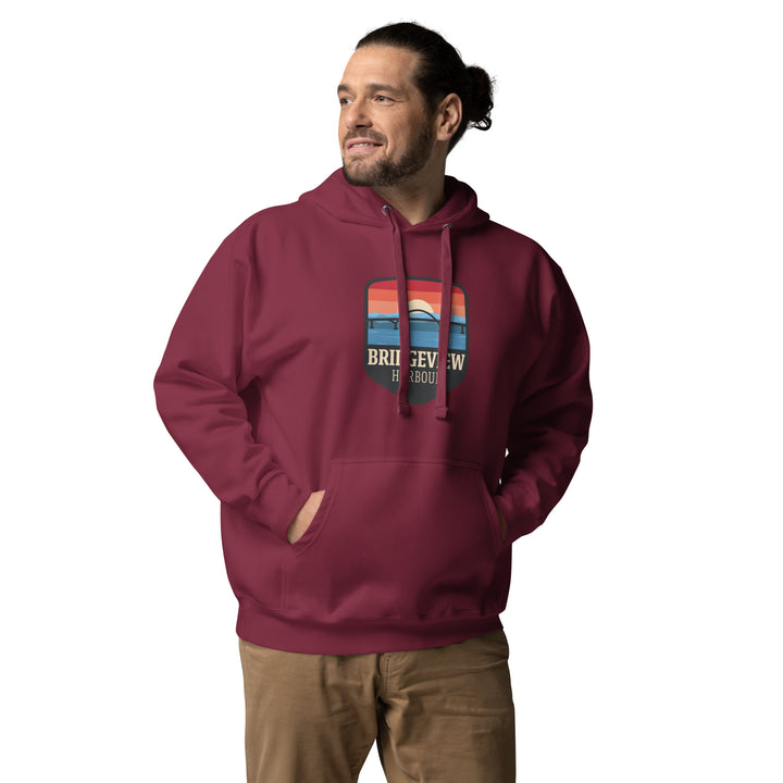 Black Bridgeview Harbour Midweight Hoodie from Bridgeview Harbour Marina, featuring a comfortable, casual sweatshirt design.