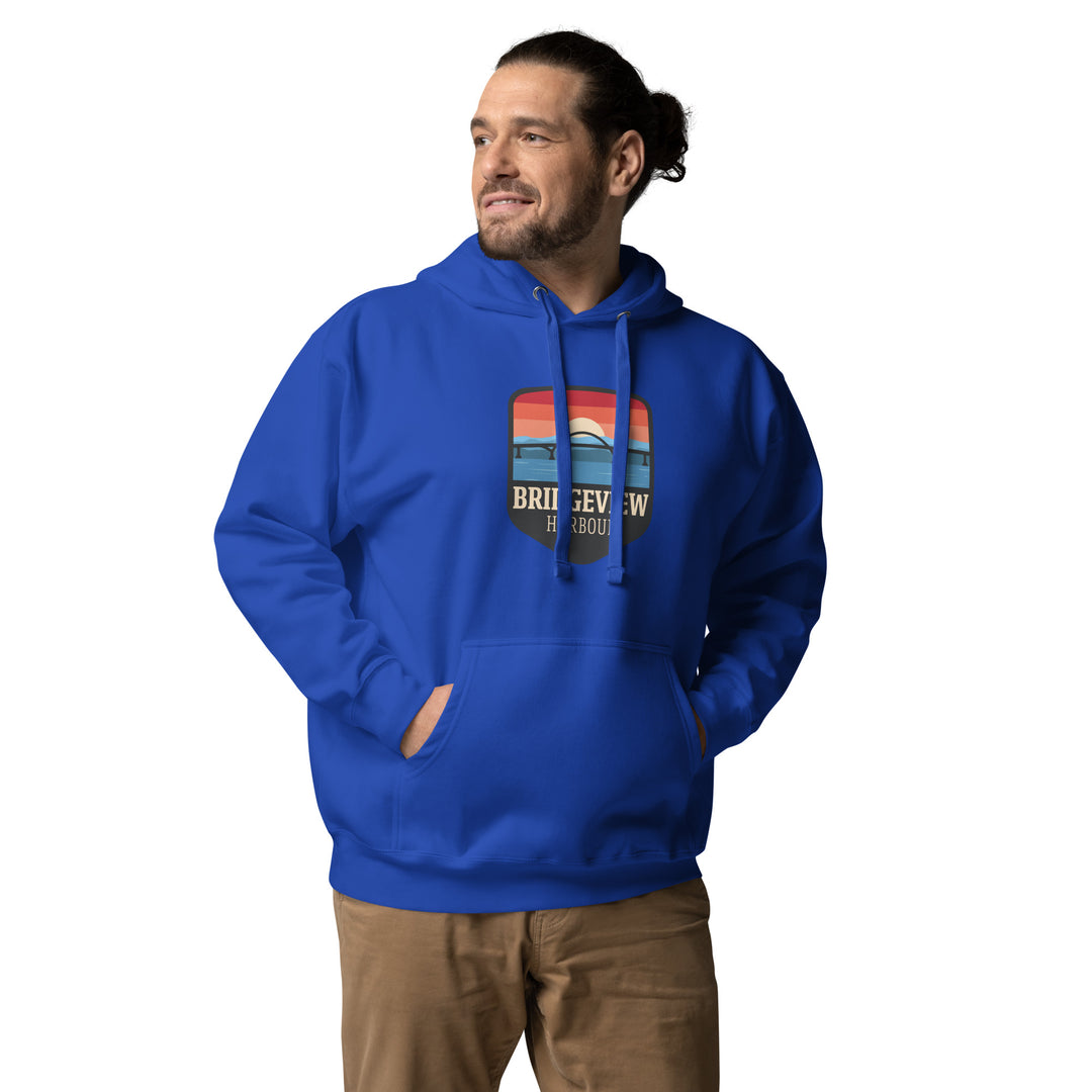 Black Bridgeview Harbour Midweight Hoodie by Bridgeview Harbour Marina, featuring a comfortable, casual hoodie design.