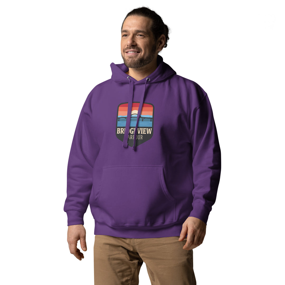 Black Bridgeview Harbour Midweight Hoodie from Bridgeview Harbour Marina, featuring a comfortable fit and stylish design.