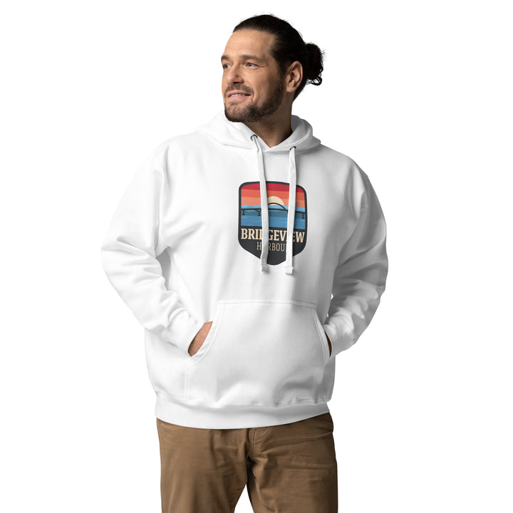 Black Bridgeview Harbour Midweight Hoodie from Bridgeview Harbour Marina, showcasing a comfortable, casual apparel piece.