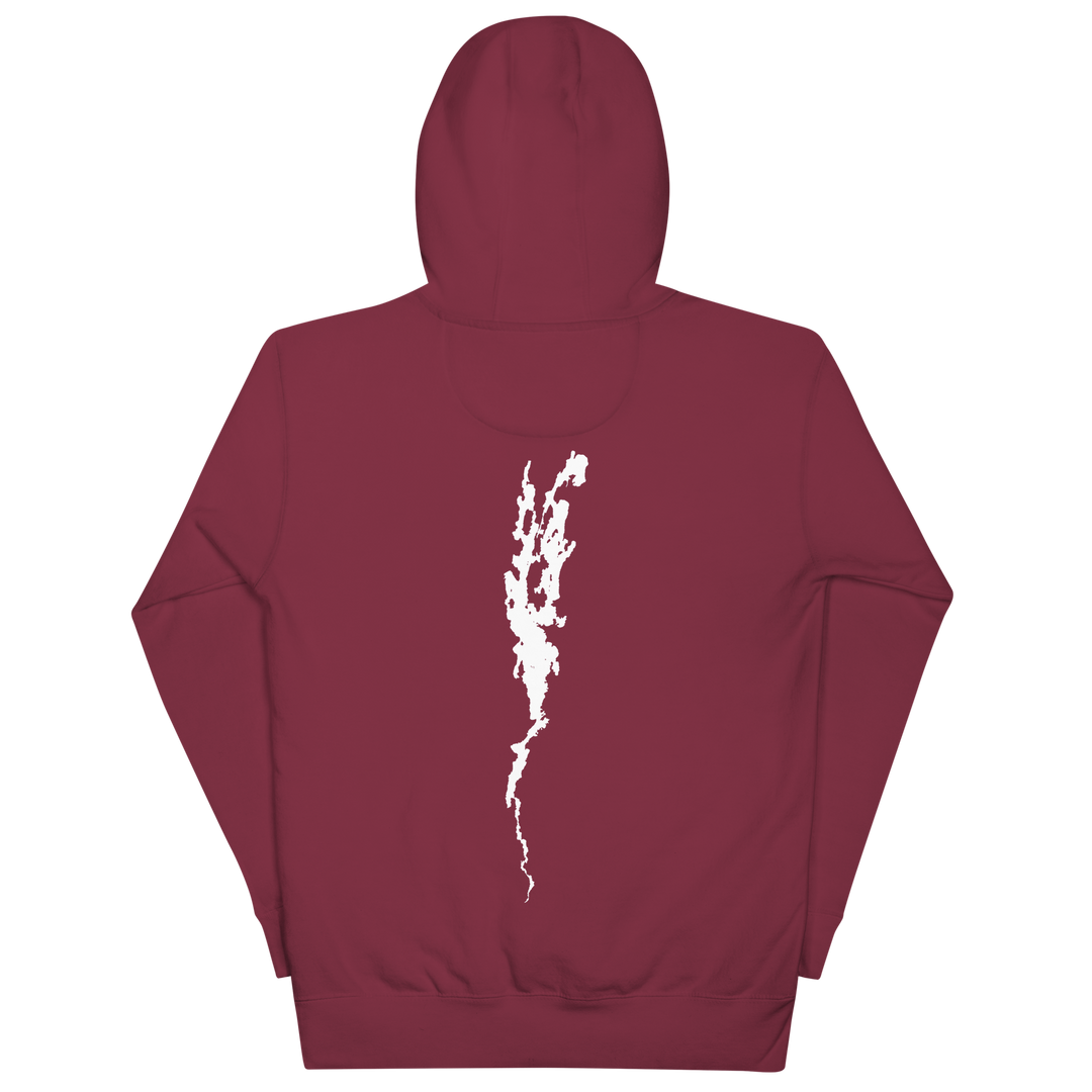 Black unisex hoodie featuring a Port Henry on Lake Champlain graphic from Bridgeview Harbour Marina, casual and comfortable apparel.