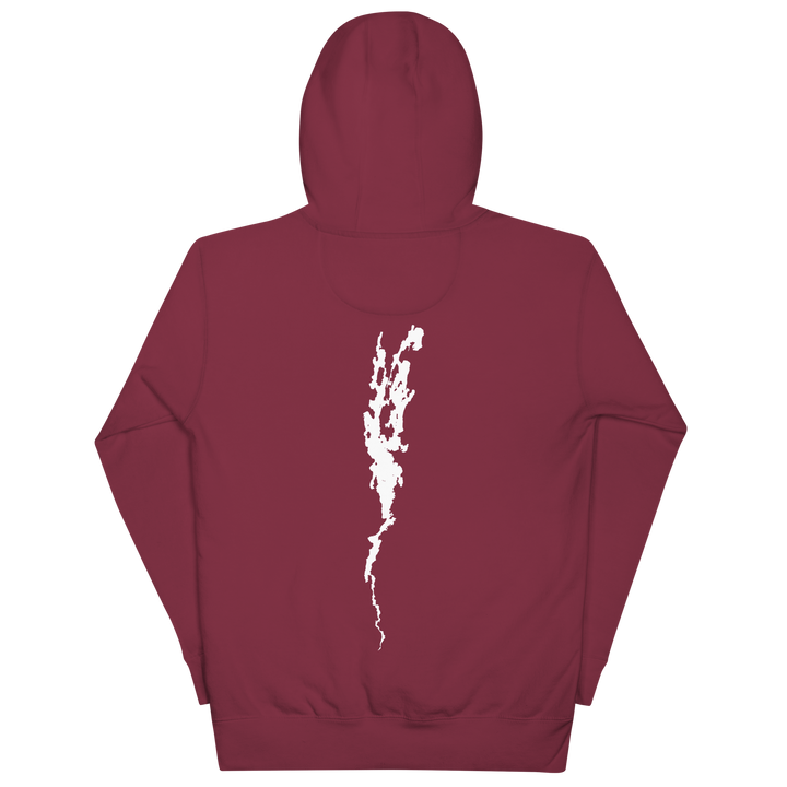 Black unisex hoodie featuring a Port Henry on Lake Champlain graphic from Bridgeview Harbour Marina, casual and comfortable apparel.
