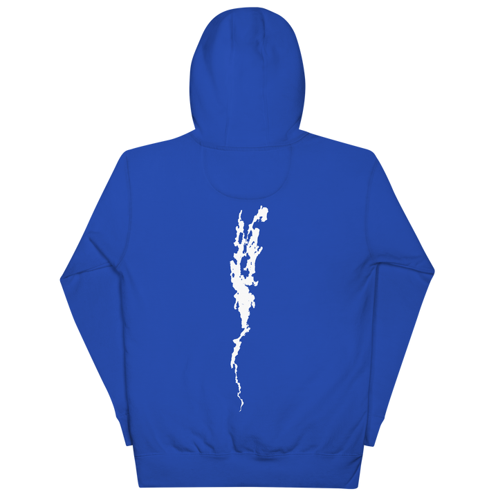 Black unisex hoodie featuring a Port Henry on Lake Champlain design from Bridgeview Harbour Marina.