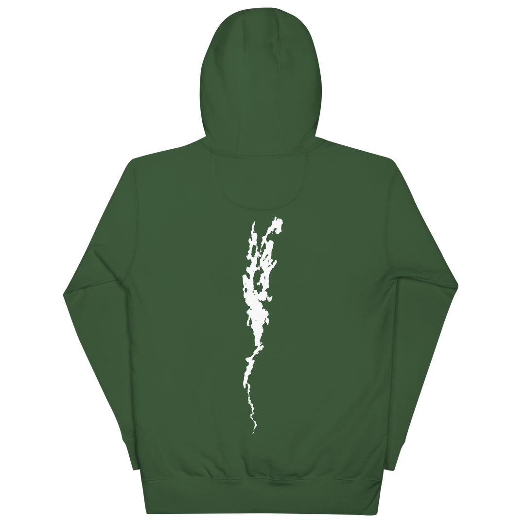 Black unisex hoodie featuring Port Henry on Lake Champlain design by Bridgeview Harbour Marina, casual and comfortable apparel.