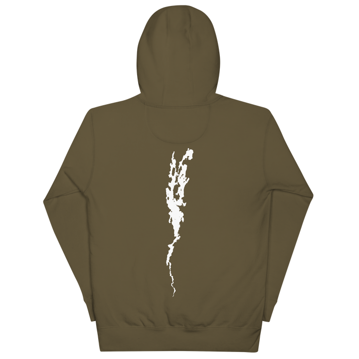 Unisex black hoodie featuring Port Henry on Lake Champlain design by Bridgeview Harbour Marina, casual and comfortable apparel.
