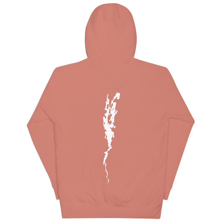 Black unisex hoodie featuring Port Henry on Lake Champlain design by Bridgeview Harbour Marina, with a comfortable fit and casual style.