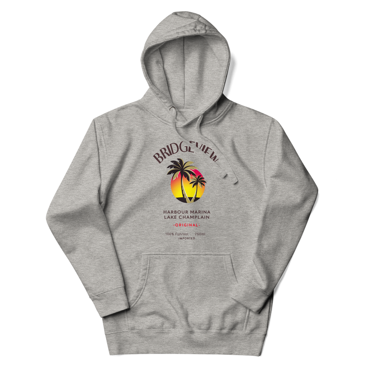 Bridgeview Harbour Marina Caribbean Fun Hoodie in carbon grey, featuring vibrant tropical design on soft apparel.