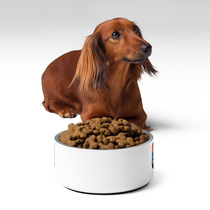 Bridgeview Harbour Marina pet bowl, ceramic with blue and white nautical design, suitable for feeding cats or dogs.