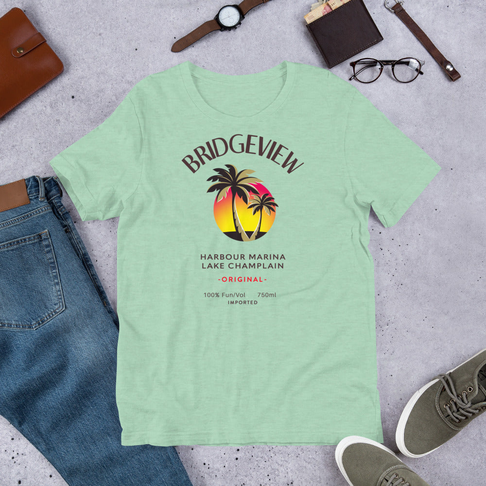 Heather prism mint Caribbean Fun Bridgeview Harbour Marina T-shirt, featuring a colorful nautical design on the front.