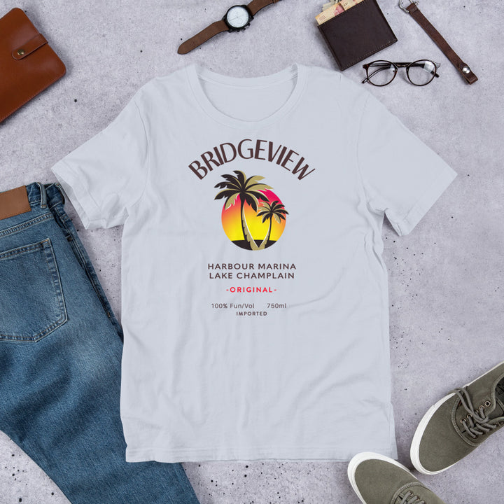 Heather prism mint Caribbean Fun Bridgeview Harbour Marina T-shirt, casual fit with colorful marina-themed design.