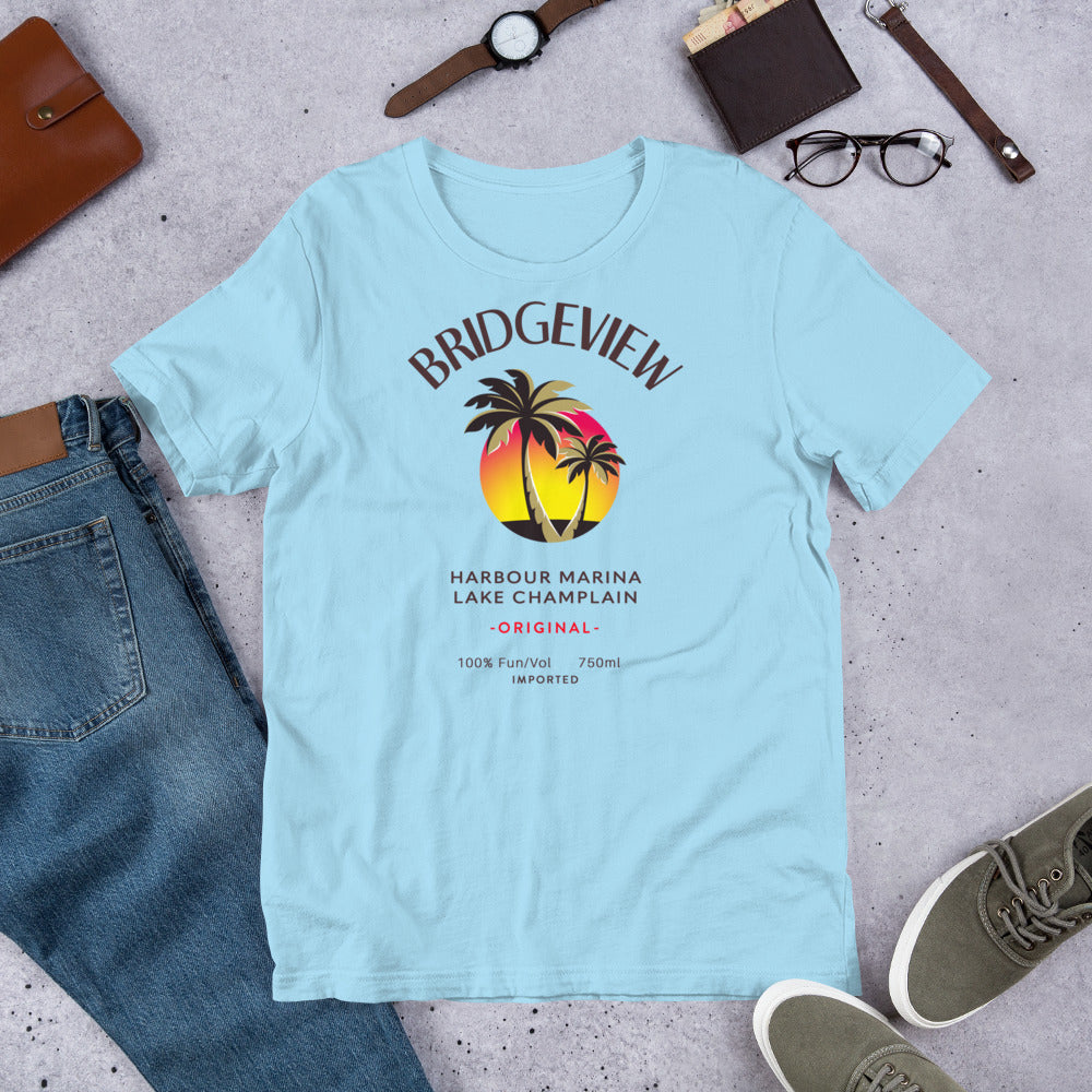 Heather prism mint Caribbean Fun Bridgeview Harbour Marina T-shirt, lightweight cotton, casual fit, featuring colorful nautical design.