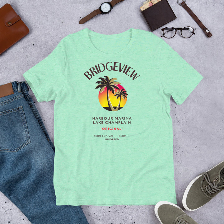 Heather prism mint Caribbean Fun Bridgeview Harbour Marina T-shirt, casual tee with tropical-inspired design and logo details.