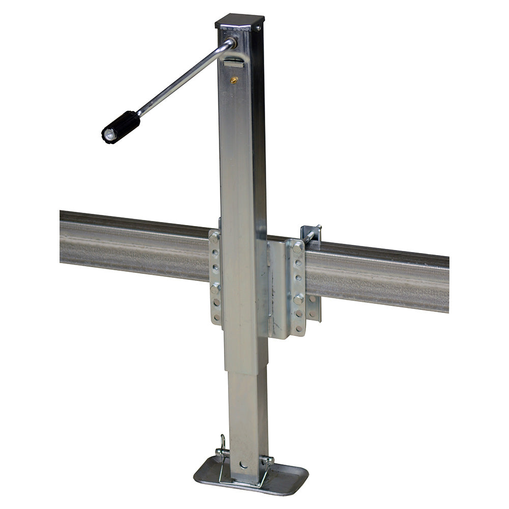 C.E. Smith 2,500 lb drop leg trailer jack showing adjustable leg and handle for stable trailer support.