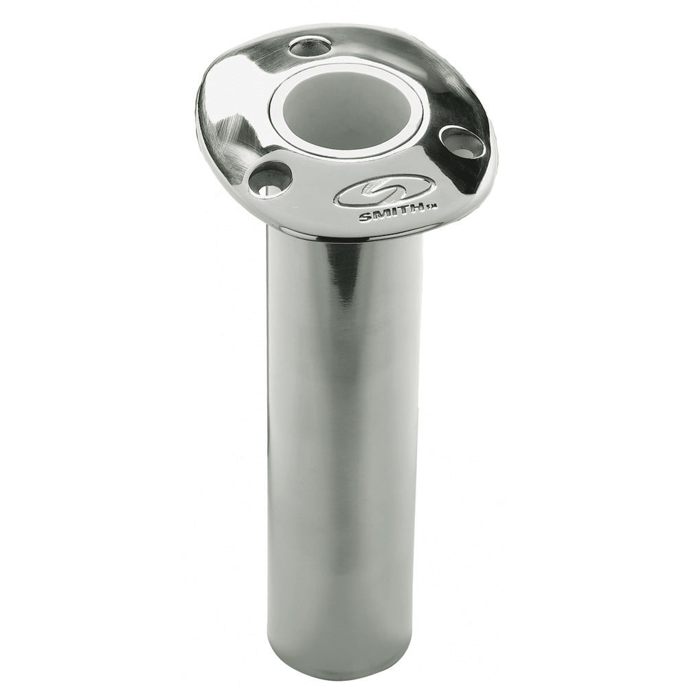 C.E. Smith flush mount rod holder in stainless steel with white vinyl liner, 0-degree angle, 9-inch depth, cast bottom for boats