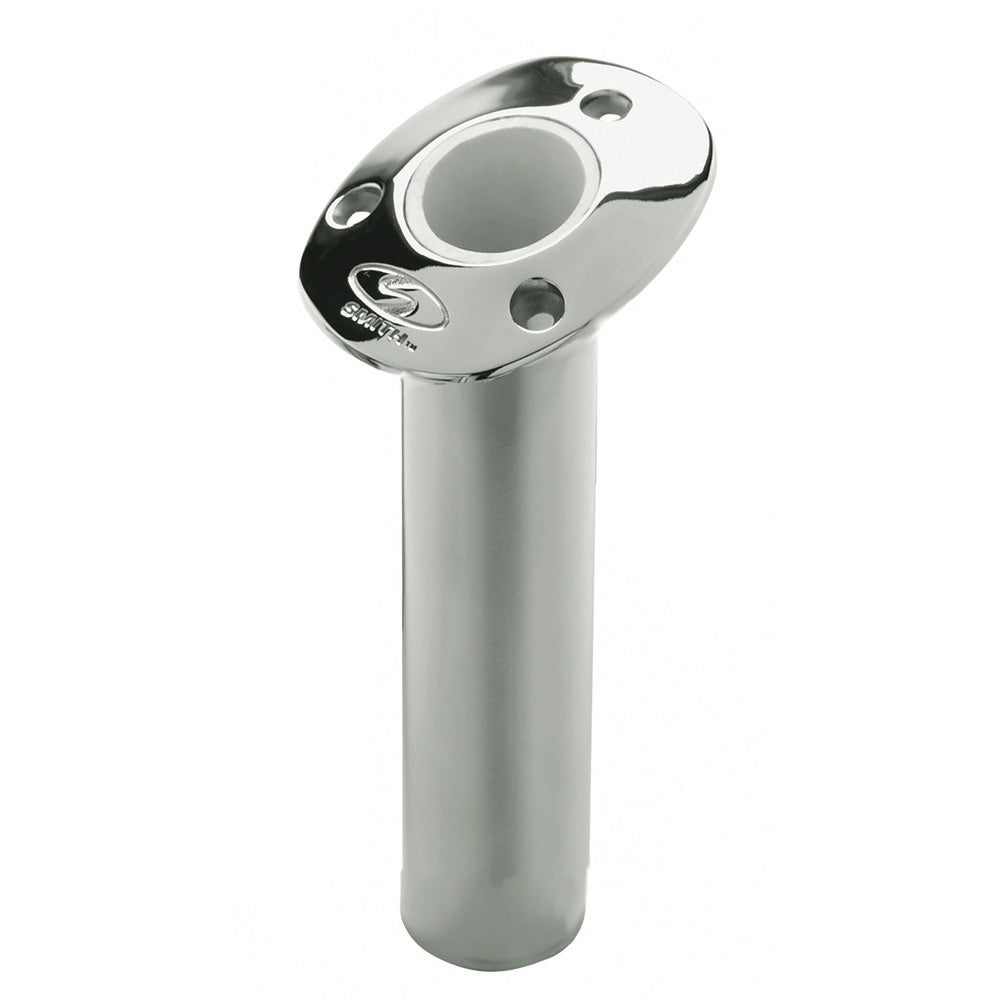 C.E. Smith stainless steel flush mount rod holder with 15-degree tilt, 9-inch depth, cast gimbal, and white vinyl liner for boat fishing