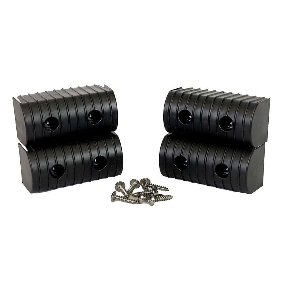 Set of four Caliber BunkWrap End Cap 2x4 black rollers and brackets with stainless steel hardware for bunk bed support.