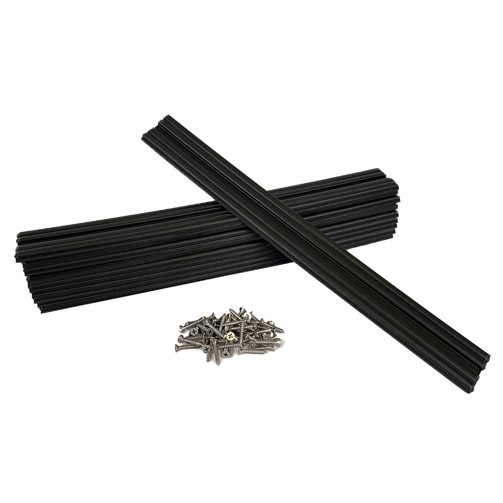Set of 10 black Caliber Marine Slides 1.5"x15" rollers and brackets for boat applications, durable and easy to install.