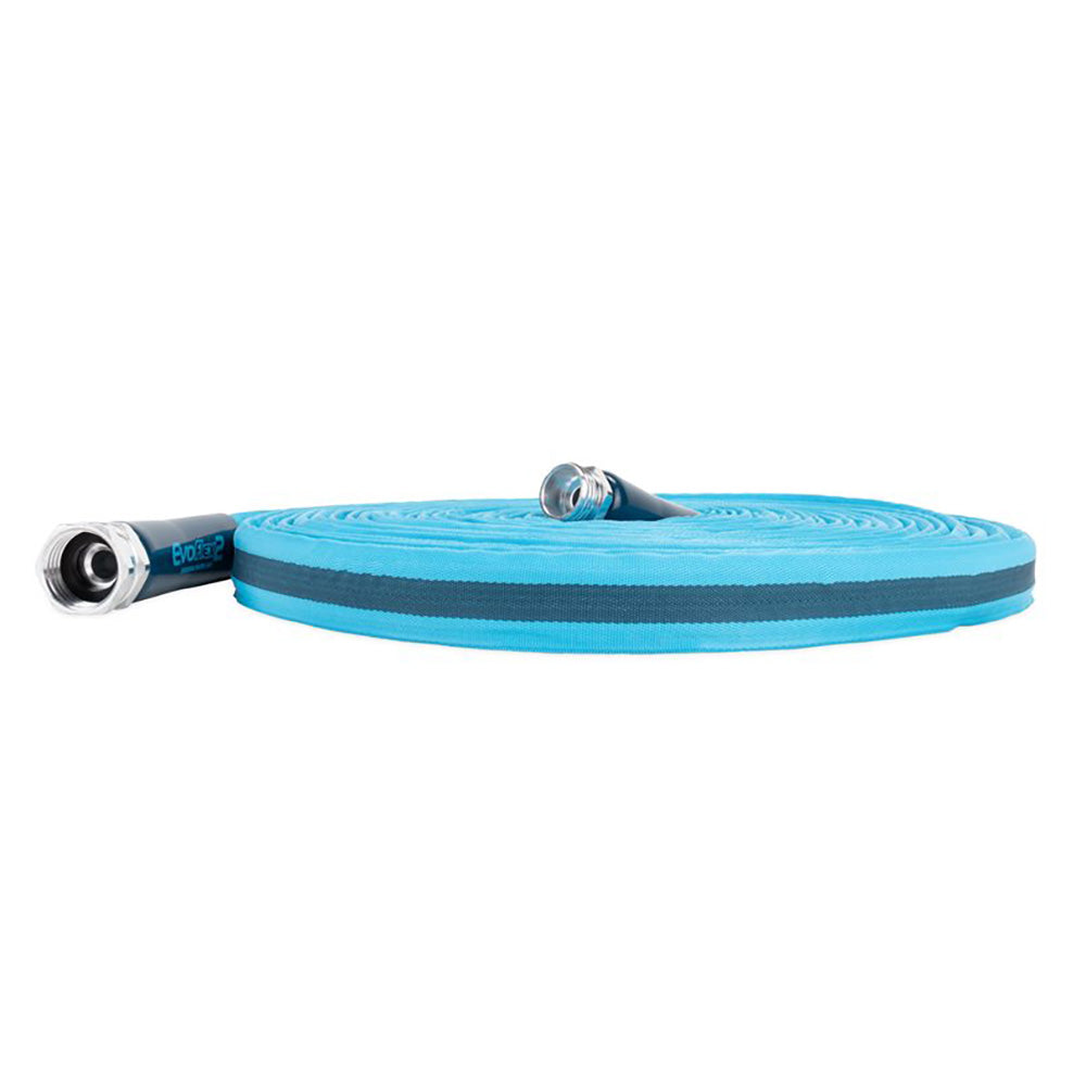 Camco EvoFlex2 25 lightweight RV and marine drinking water hose with fabric reinforcement, 5/8 inch ID.