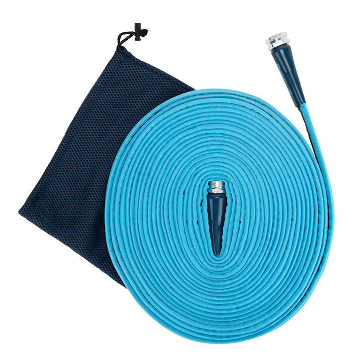 Camco EvoFlex2 25 lightweight RV and marine drinking water hose with fabric reinforcement, 5/8 inch diameter.