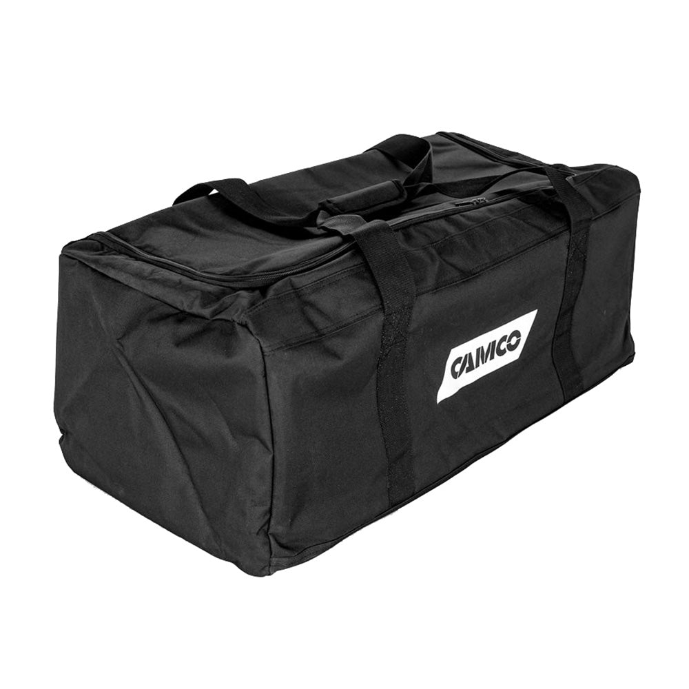 Camco Premium RV Storage Bag showing durable fabric and spacious design for outdoor RV accessories storage.