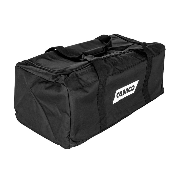 Camco Premium RV Storage Bag showing durable fabric and spacious design for outdoor RV accessories storage.