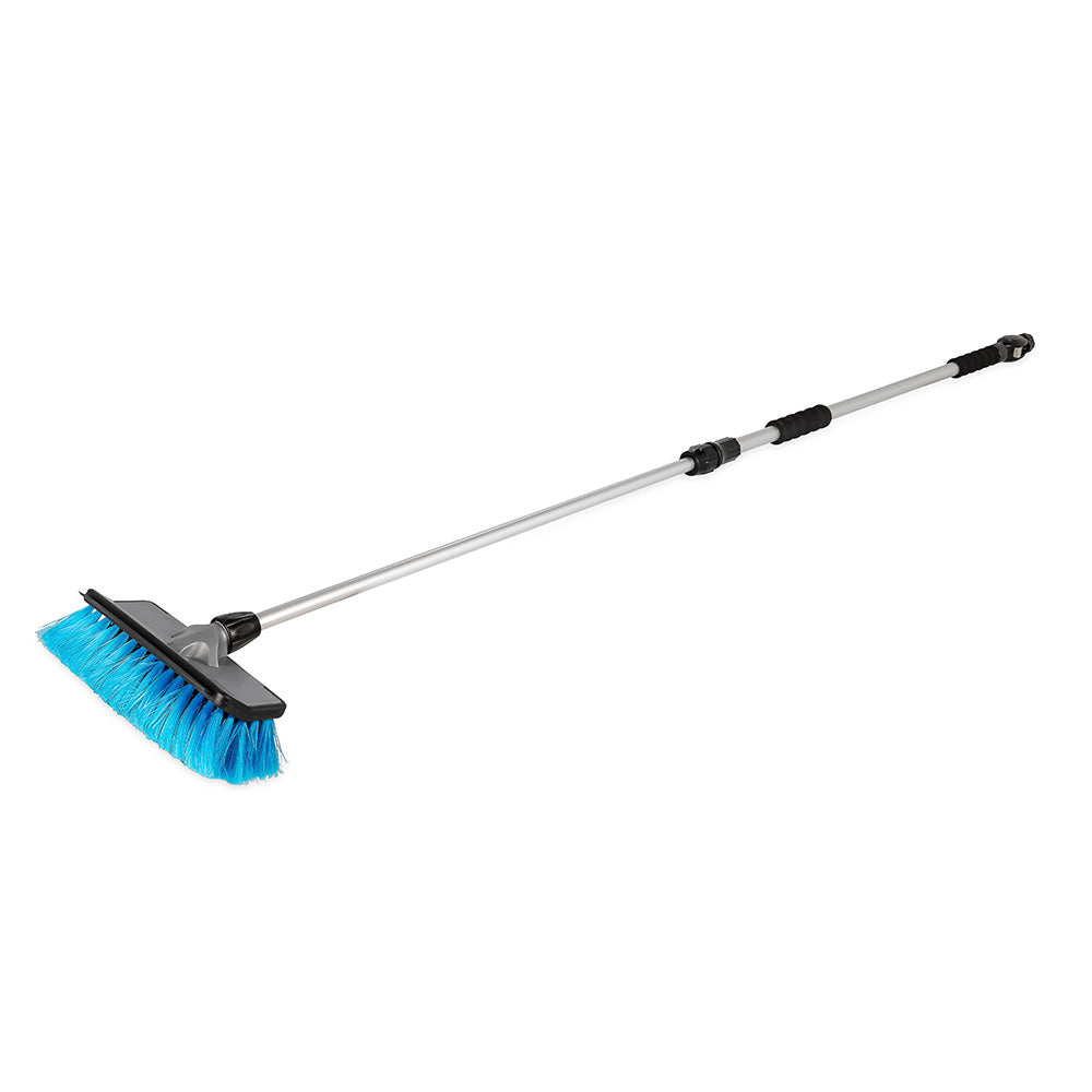 Camco RV wash brush with adjustable handle for cleaning RV exteriors, featuring durable bristles and ergonomic design.