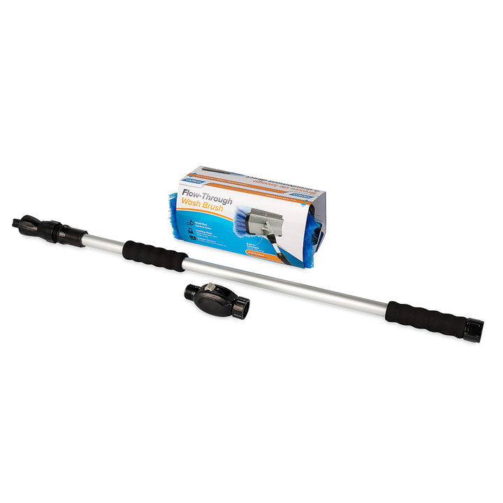 Camco RV wash brush with adjustable handle for cleaning RV exteriors and vehicles effectively.