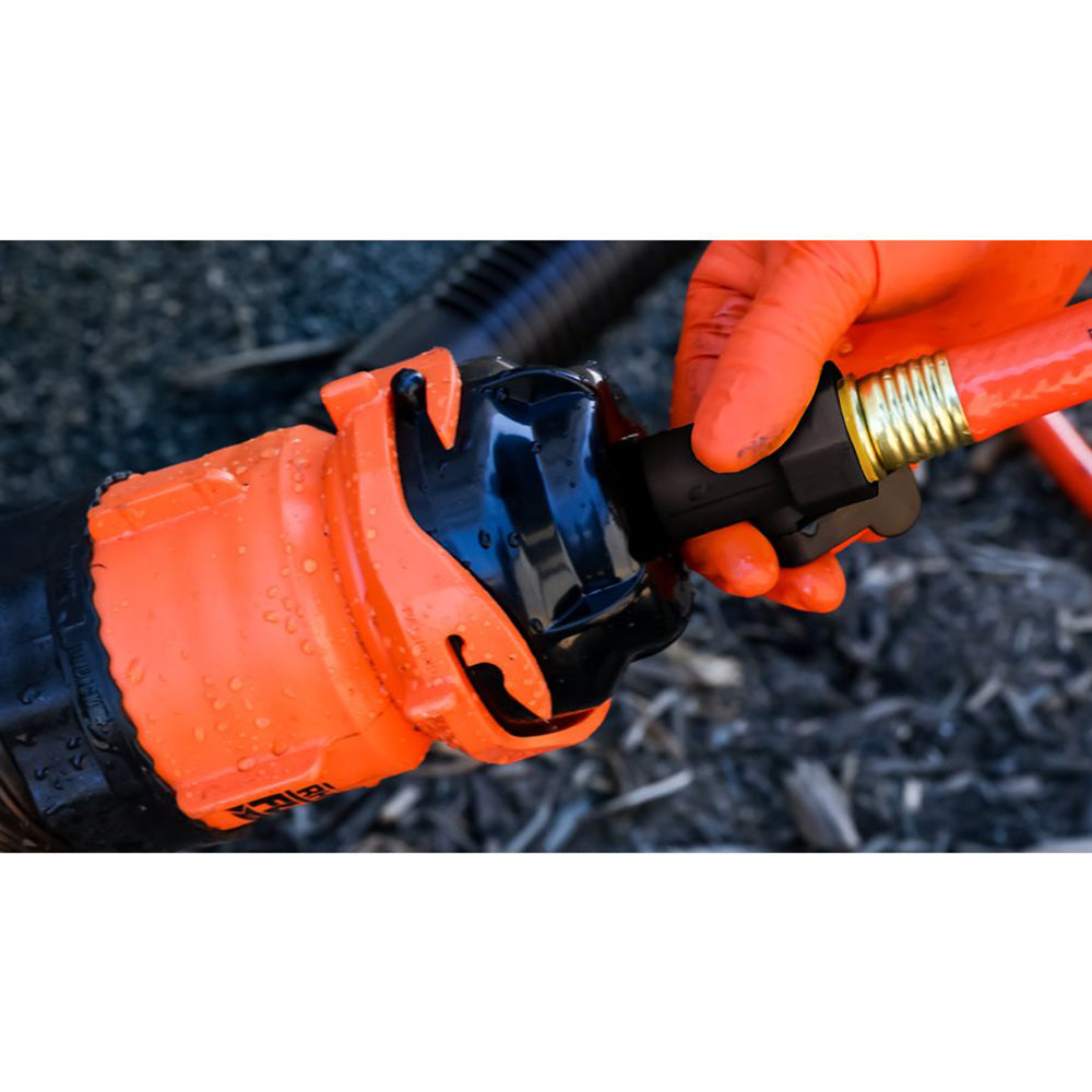 Camco RhinoFlex 10 clean out sanitation hose with rinser cap, 5/8-inch internal diameter, flexible and durable for waste disposal.