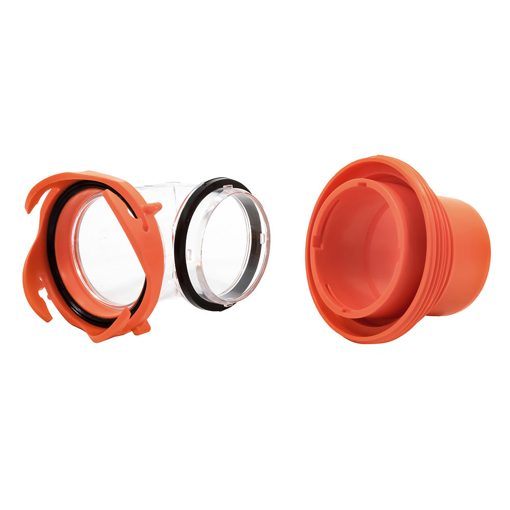 Camco RhinoFLEX 4-in-1 sanitation elbow adapter with swivel bayonet fitting for RV waste disposal and sanitation connections.