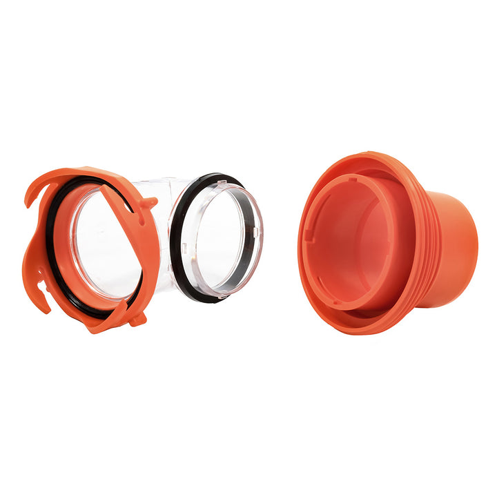 Camco RhinoFLEX 4-in-1 sanitation elbow adapter with swivel bayonet fitting for RV waste disposal and sanitation connections.