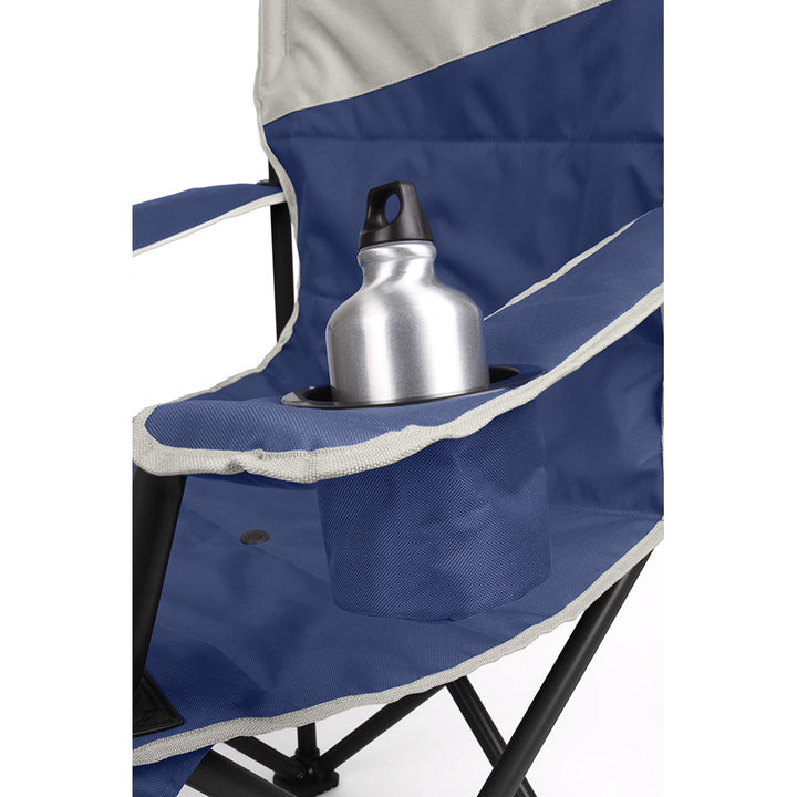 Coleman Big Tall Quad Camping Chair in Skyfall Blue with sturdy frame and padded armrests, ideal for outdoor camping.