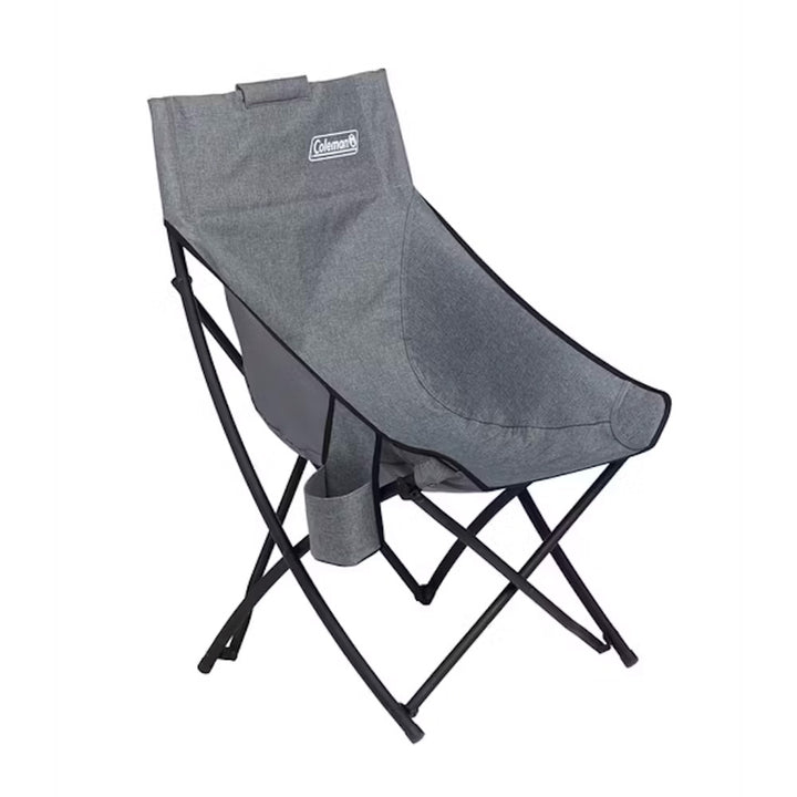 Coleman Forester Series Grey Camping Bucket Chair with armrests and sturdy frame, ideal for outdoor camping comfort.