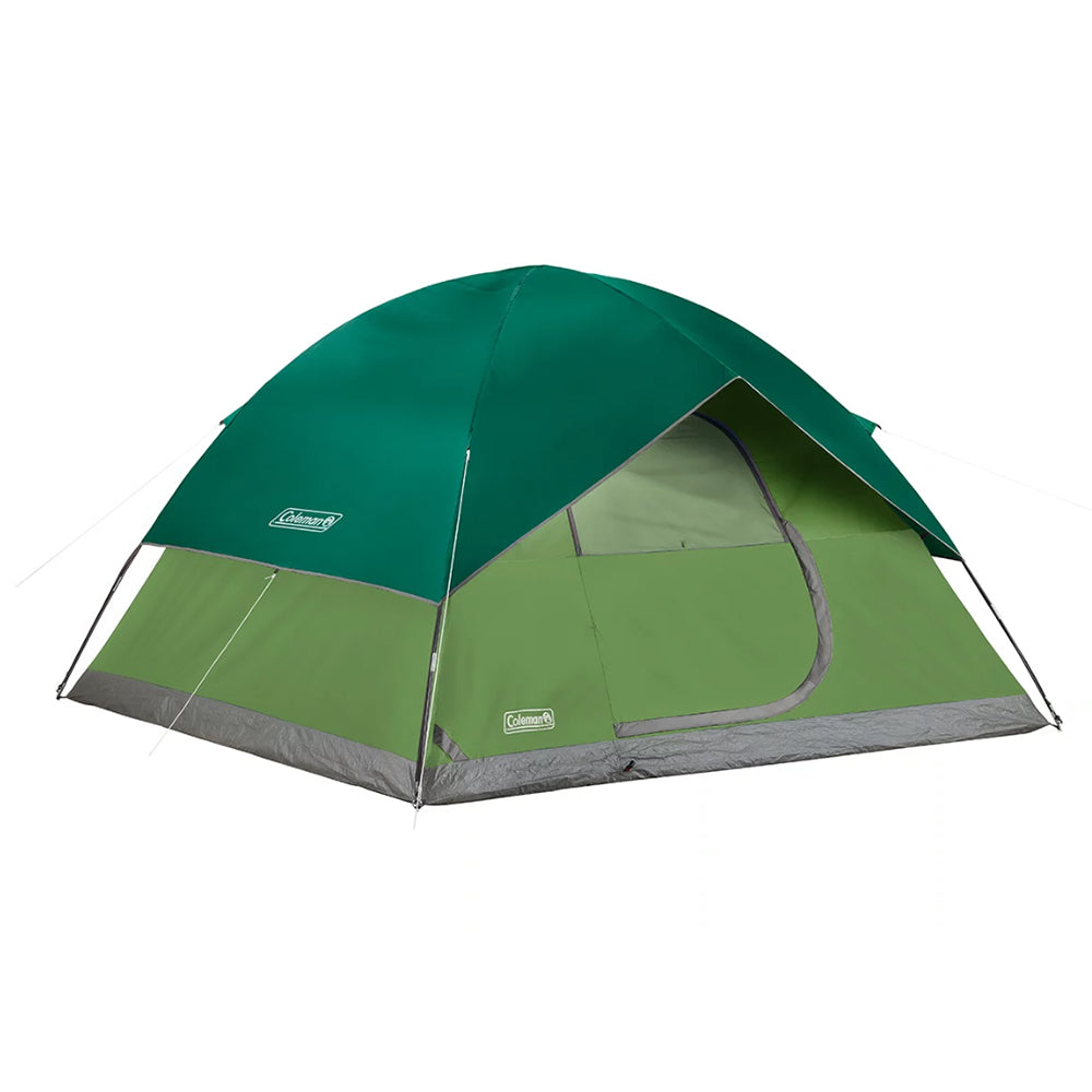 Coleman Sundome 6-Person Camping Tent in Spruce Green, outdoor tent with rainfly and mesh windows for family camping adventures.