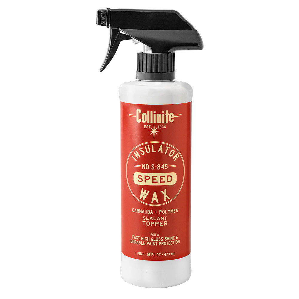 Collinite Insulator Speed Wax High Gloss Sealant Topper bottle for car cleaning and protection, with a sleek label and cap.