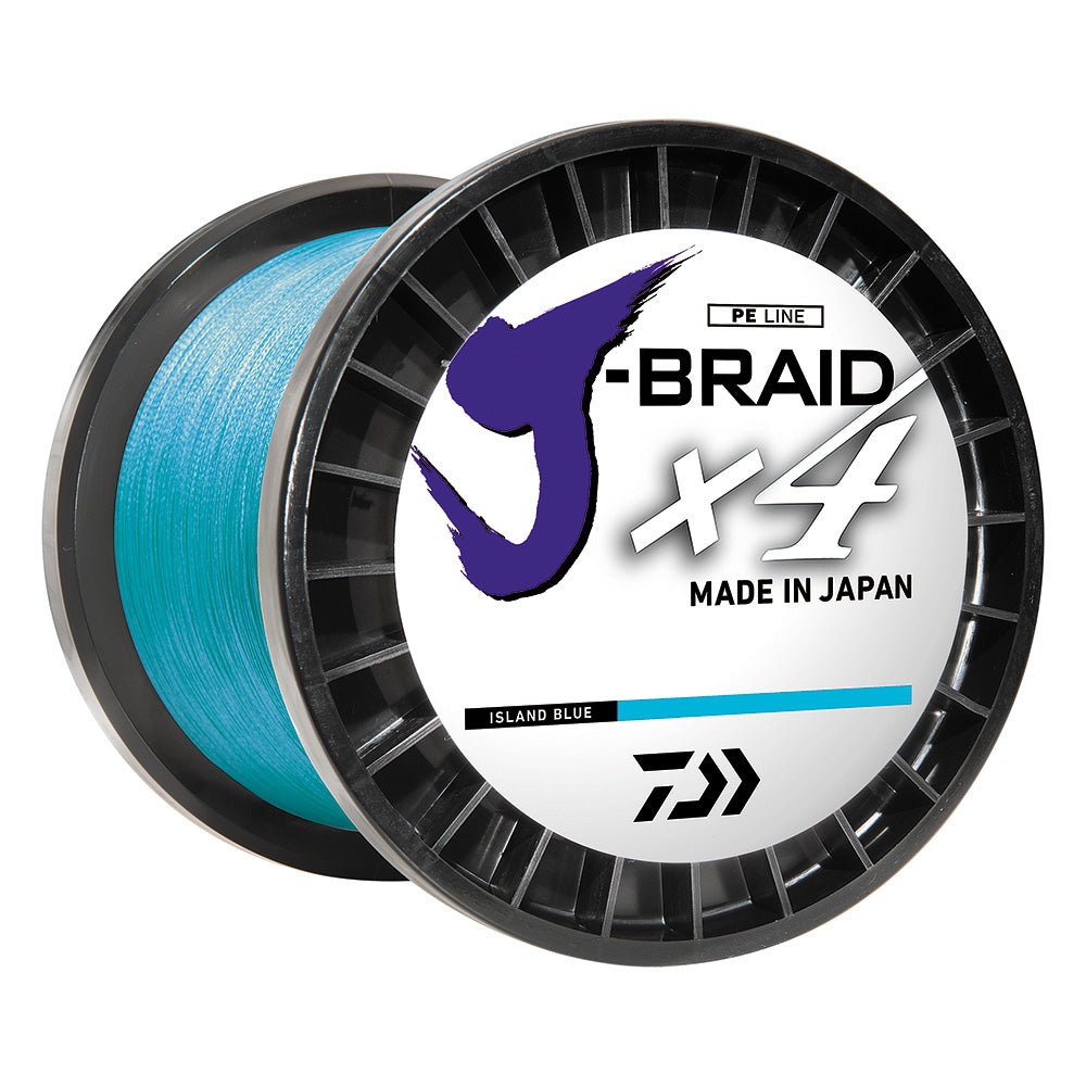 Daiwa J-BRAID x4 braided fishing line in Island Blue, 30 lbs, 300 yards, durable lines and leaders for fishing.