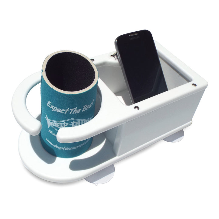 Deep Blue Marine MB-1 single cup holder with storage for fishing accessories, made of durable material, designed for boat use.