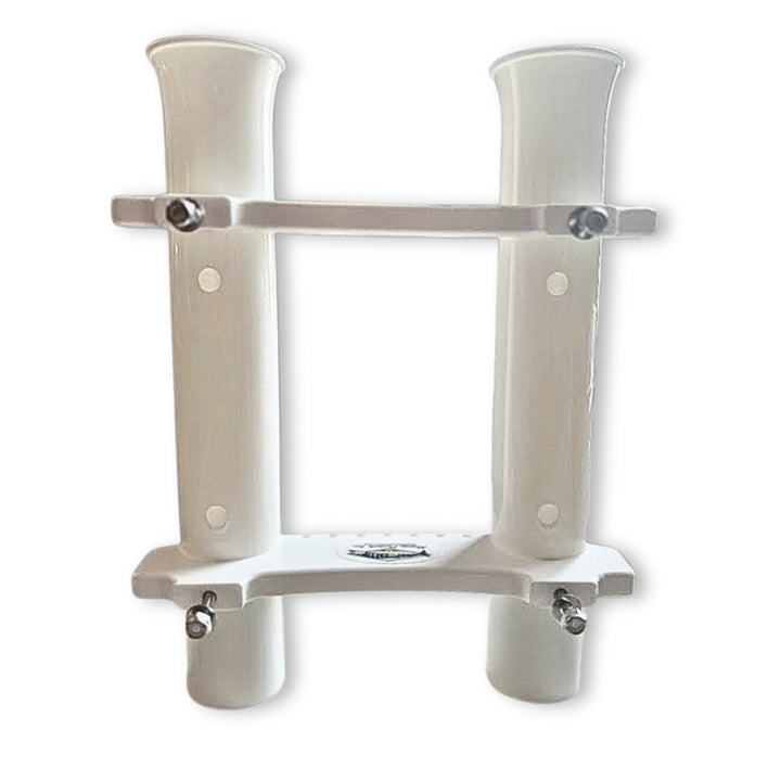 Deep Blue Marine RH-2 double rod holder with plier and knife storage for fishing accessories, mounted on a boat.
