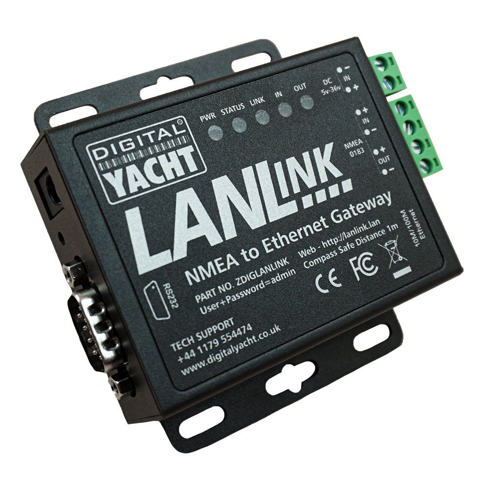 Digital Yacht LANLink NMEA 0183 to Ethernet gateway, marine accessories for seamless NMEA 0183 data connection on boats.