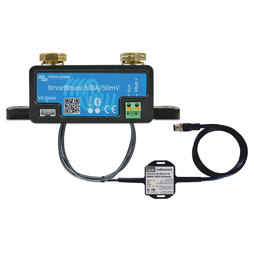 Digital Yacht BM100 battery monitoring system displaying battery voltage and status on a digital screen.