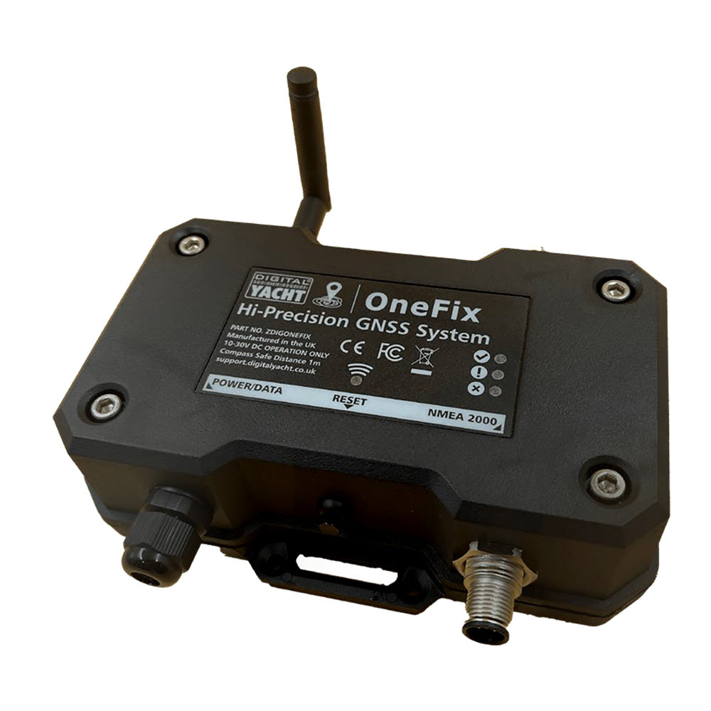 Digital Yacht OneFix GNSS system with NMEA cables and sensors for precise L1/L5 GPS positioning on a vessel.