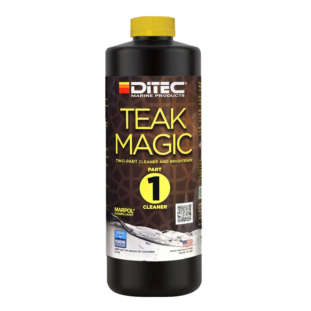 DiTEC Marine Products Teak Magic Part 1 cleaning solution in 32oz bottle, designed for teak and marine wood cleaning.
