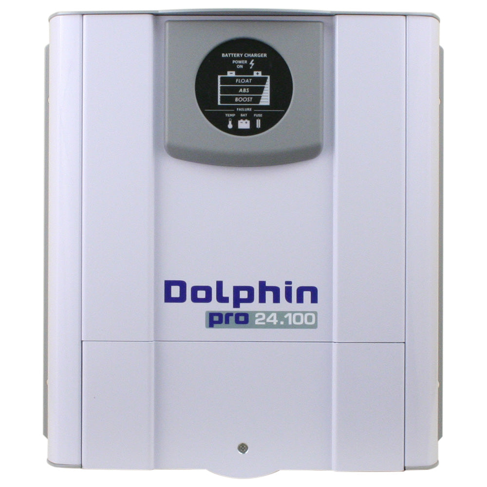 Dolphin Charger Pro Series 24V 100A battery charger with digital display and connection ports, designed for marine batteries.
