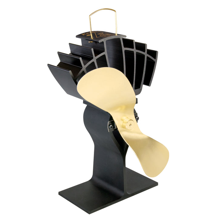 Ecofan by Caframo UltrAir 810CA heat-powered stove fan with gold blades, designed to improve heat circulation.