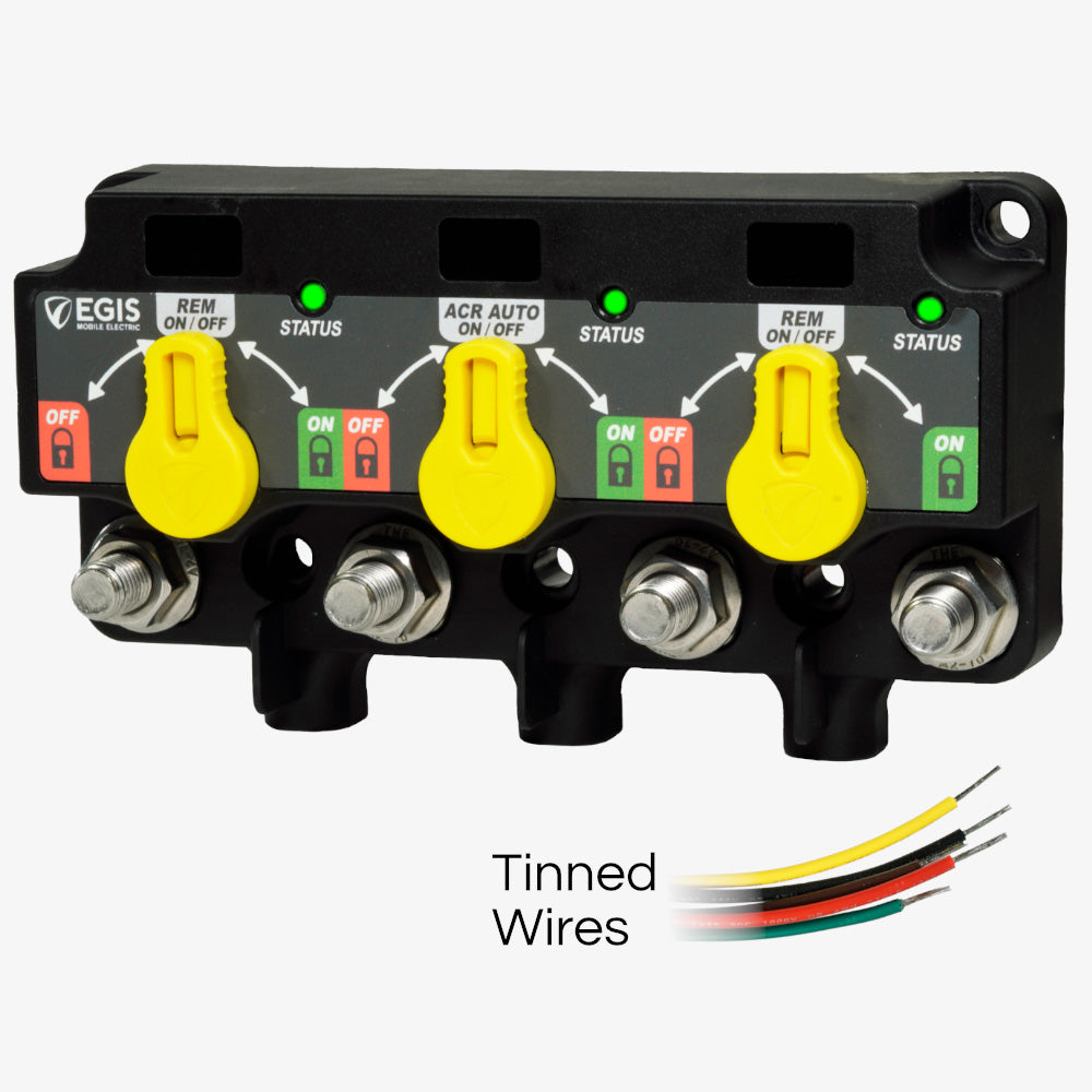 Egis Mobile Electric XD Series Triple Flex 2 Relay with knobs and tinned wires, automotive relay accessory for vehicle electrical systems.
