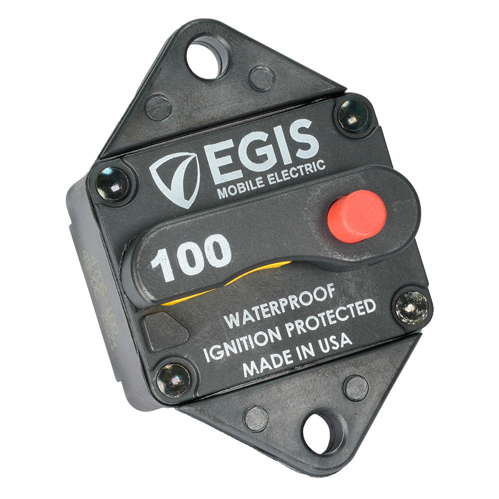 Egis 100A Panel Mount Circuit Breaker from the 285 Series with toggle switch and mounting brackets, designed for electrical safety.
