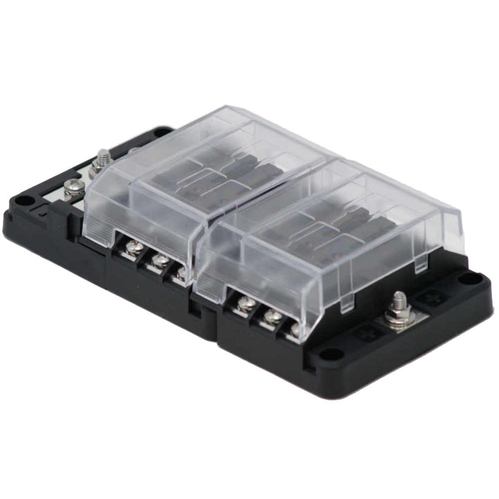 Egis Mobile Electric RT Fuse Block with 12 positions, ground connection, and LED indication for fuse status.