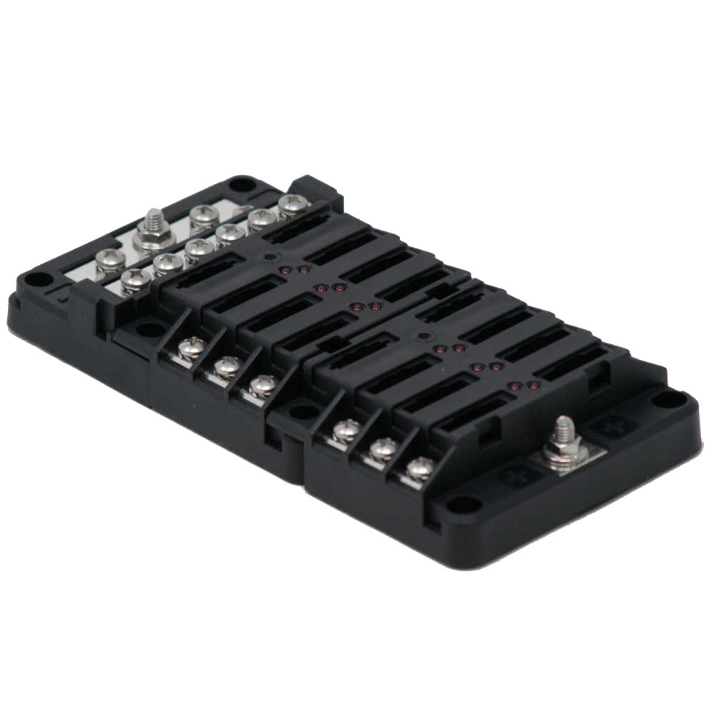 Egis Mobile Electric RT Fuse Block with 12 positions, ground connection, and LED indication for fuse status.