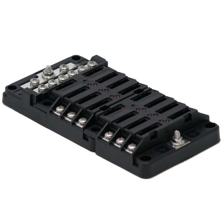 Egis Mobile Electric RT Fuse Block with 12 positions, ground connection, and LED indication for fuse status.