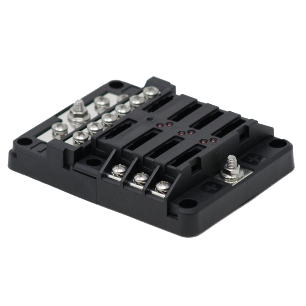 Egis RT Fuse Block with 6 positions, ground connection, and LED indication for electrical circuit protection.